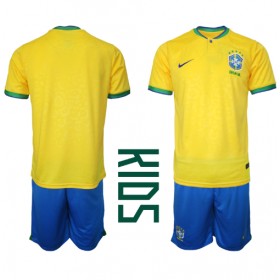 Brasilien Hemmakläder Barn VM 2022 Kortärmad (+ Korta byxor)